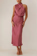 Moxidress Sleeveless Mockneck Waisted Maxi Dress