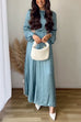 Moxidress Long Sleeves Cut Out Waist Pleated Maxi Dress