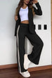 Moxidress Color Block Open Front Blazer Elastic Waist Slit Wide Leg Pants Set