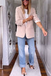 Ruched Open Front Long Sleeves Apricot Blazer