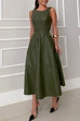 Moxidress Sleeveless Tie Waist Ruffle Tiered Faux Leather Midi Dress