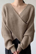 Moxidress V Neck Criss Cross Front Ribbed Knit Sweater