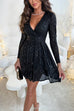 Moxidress Wrap V Neck Waisted Sequin Mini Party Dress