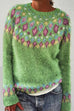 Moxidress Long Sleeves Diamond Print Fuzzy Sweater(in 3 Colors)