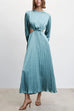 Moxidress Long Sleeves Cut Out Waist Pleated Maxi Dress