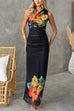 Sleeveless One Shoulder Ruched Floral Print Maxi Dress