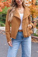 Moxidress Zip Up Pocketed Faux Suede Moto Jacket(in 7 Colors)