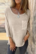 Moxidress 3/4 Sleeves Pocketed Cotton Linen Casual T-shirt