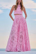 Moxidress Lace Hollow Out Crewneck Crop Tank Top High Waist Maxi Swing Skirt Set