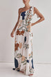 Moxidress Tie Knot One Shoulder Floral Print Maxi Dress