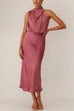 Moxidress Sleeveless Mockneck Waisted Maxi Dress