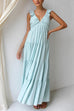 Moxidress V Neck Ruffle Trim Tiered Sleeveless Linen Maxi Dress