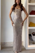 Moxidress Strapless Back Slit Rhinestone Bodycon Maxi Party Dress