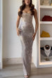 Moxidress Strapless Back Slit Rhinestone Bodycon Maxi Party Dress