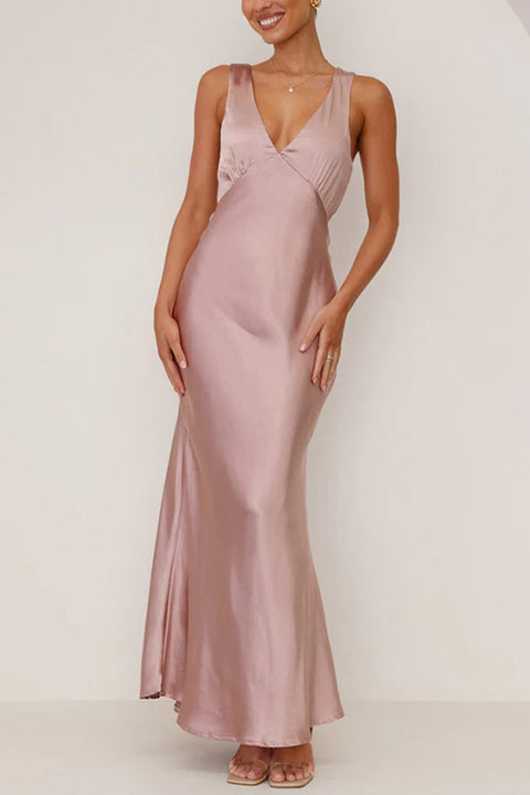 Moxidress V Neck Sleeveless Maxi Party Dress