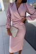 Moxidress Wrap V Neck Long Sleeves Bodycon Midi Dress