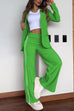 Moxidress Color Block Open Front Blazer Elastic Waist Slit Wide Leg Pants Set