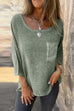 Moxidress 3/4 Sleeves Pocketed Cotton Linen Casual T-shirt