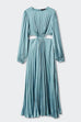 Moxidress Long Sleeves Cut Out Waist Pleated Maxi Dress