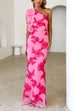 Ruffle One Shoulder Floral Mesh Maxi Dress