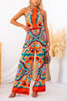 Drawstring Waist Wide Leg Color Block Print Pants