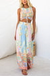 Drawstring Elastic Waist Printed Wide Leg Palazzo Pants