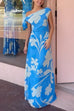 One Shoulder Tie Knot Printed Maxi Dress