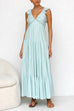 Moxidress V Neck Ruffle Trim Tiered Sleeveless Linen Maxi Dress