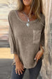 Moxidress 3/4 Sleeves Pocketed Cotton Linen Casual T-shirt