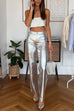 Moxidress High Rise Metallic Faux Leather Cropped Pants