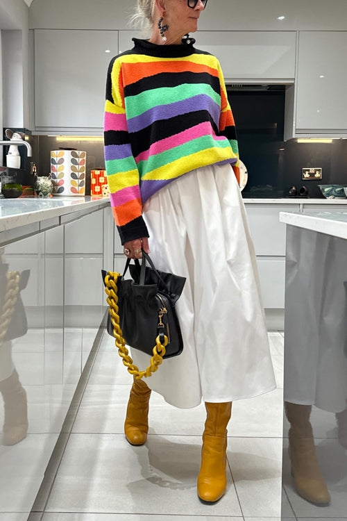 Drop Shoulder Colorful Striped Sweater