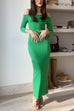 Moxidress Off Shoulder Long Sleeves Back Slit Bodycon Maxi Dress