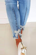 Moxidress Bow Knot Pearl Beaded Pencil Denim Pants