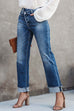 Moxidress High Waist Straight Leg Ripped Denim Pants