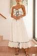 Moxidress Spaghetti Strap Frill Trim Tie Bow Maxi Dress