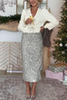 High Waist Shiny Sequin Midi Party Skirt