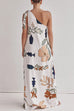 Moxidress Tie Knot One Shoulder Floral Print Maxi Dress