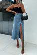 Moxidress Button Down Slit Midi Denim Skirt