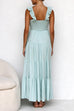 Moxidress V Neck Ruffle Trim Tiered Sleeveless Linen Maxi Dress