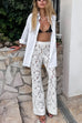 Moxidress Elastic Waist Bell Bottoms Lace Hollow Out Pants