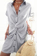 Moxidress Short Sleeve Twist Knot Striped Shirt Dress