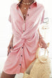 Moxidress Short Sleeve Twist Knot Striped Shirt Dress