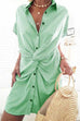 Moxidress Short Sleeve Twist Knot Striped Shirt Dress