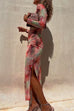 Chicest Long Sleeve Ruched Side Slit Tie Dye Maxi Dress