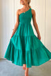 Moxidress One Shoulder Sleeveless Smocked Ruffle Tiered Maxi Dress