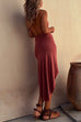 Moxidress Halter Cowl Neck Backless High Low Hem Dress