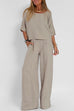 Moxidress Round Neck 3/4 Sleeves Pullovers Wide Leg Pants Cotton Linen Set