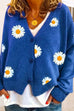 Moxidress V Neck Button Up Daisy Embroidery Sweater Cardigan