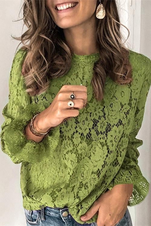 Moxidress Lace Hollow Out Long Sleeves Tops