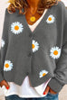 Moxidress V Neck Button Up Daisy Embroidery Sweater Cardigan